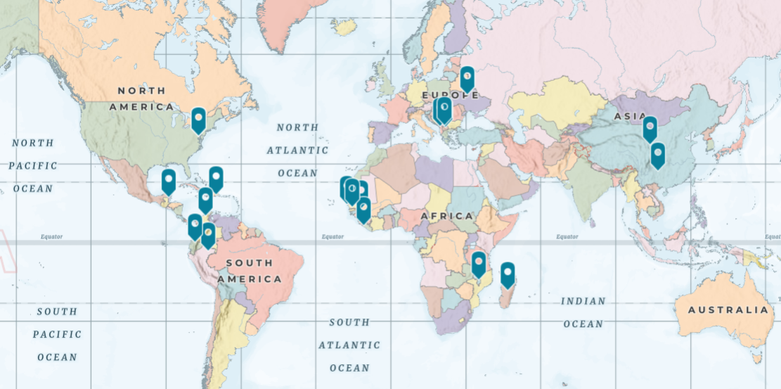 Map preview from the Departures: Peace Corps Pandemic Stories ArcGIS StoryMaps exhibit